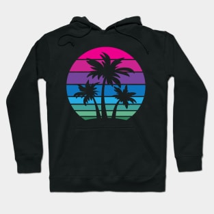 Retro 80s and 90s Tropical Beach Style Palm Tree Sunset Design Hoodie